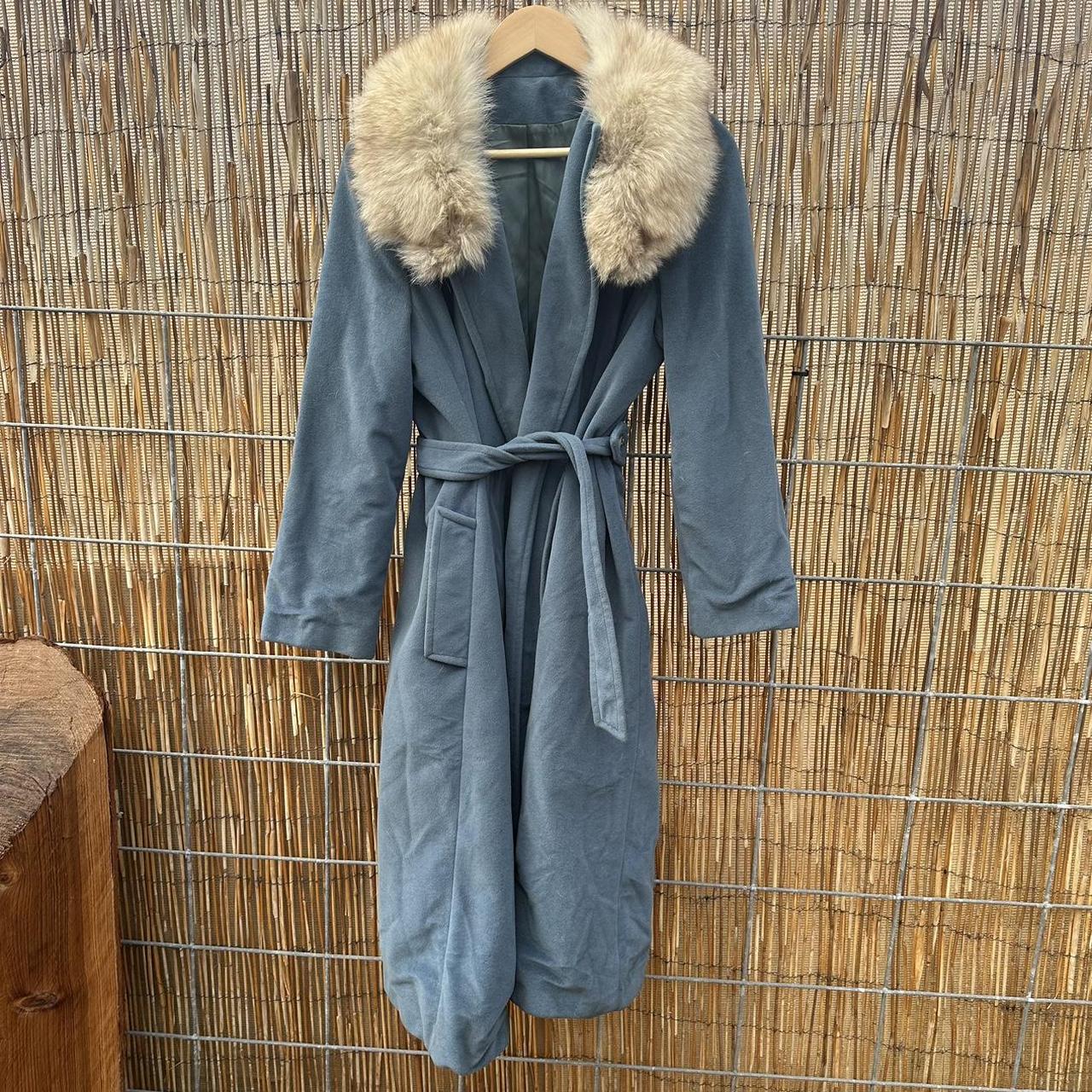 Vintage 1960s Blue Velvet Coat With Rabbit Fur... - Depop