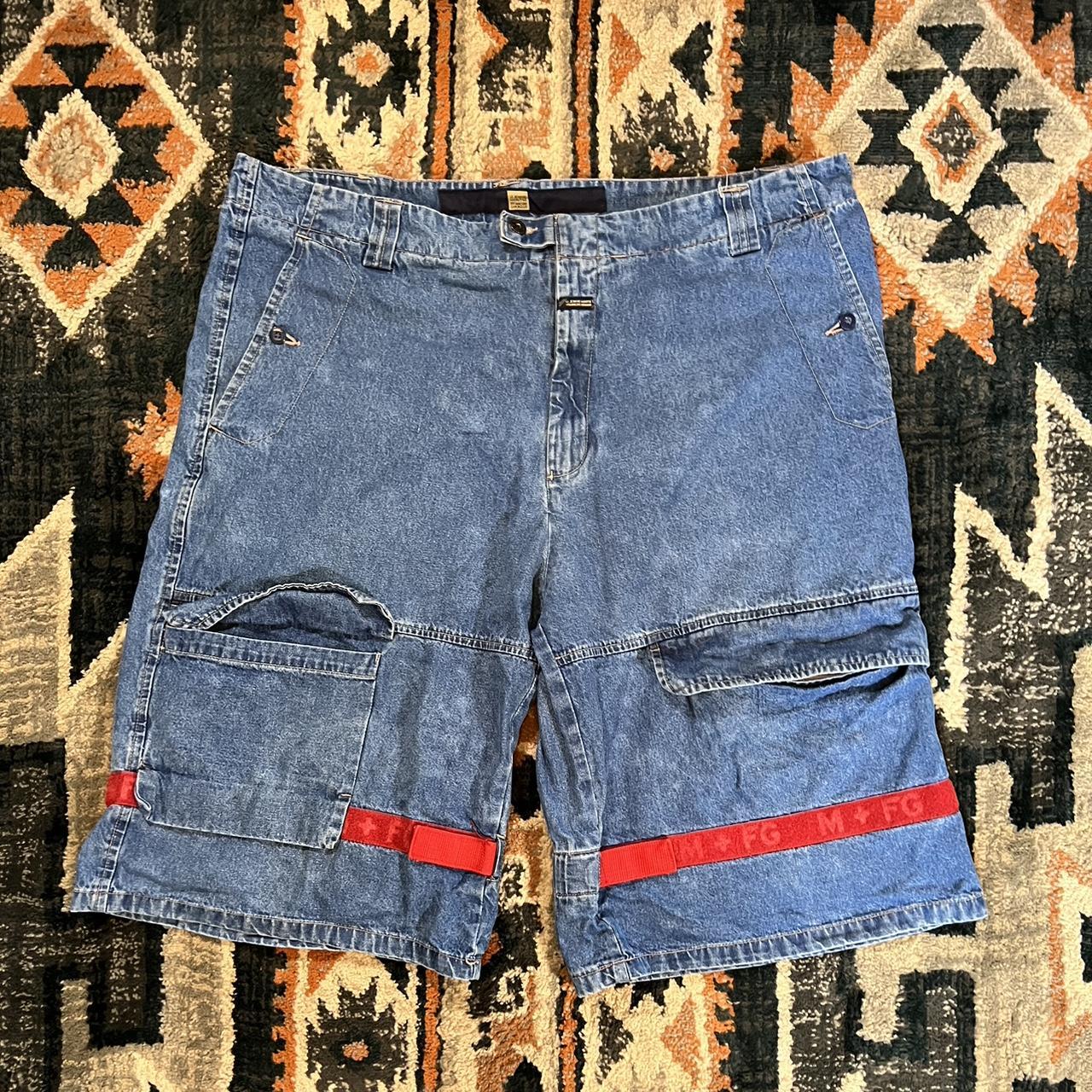 Marithé + François Girbaud Men's Blue and Red Shorts | Depop