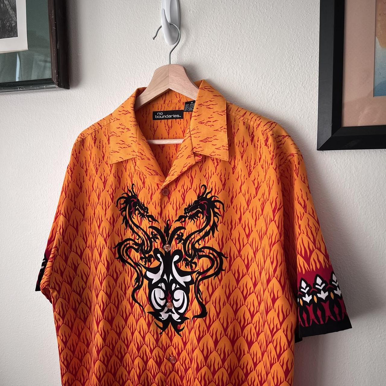 Y2K No Boundaries flaming dragon button Depop - Main Image