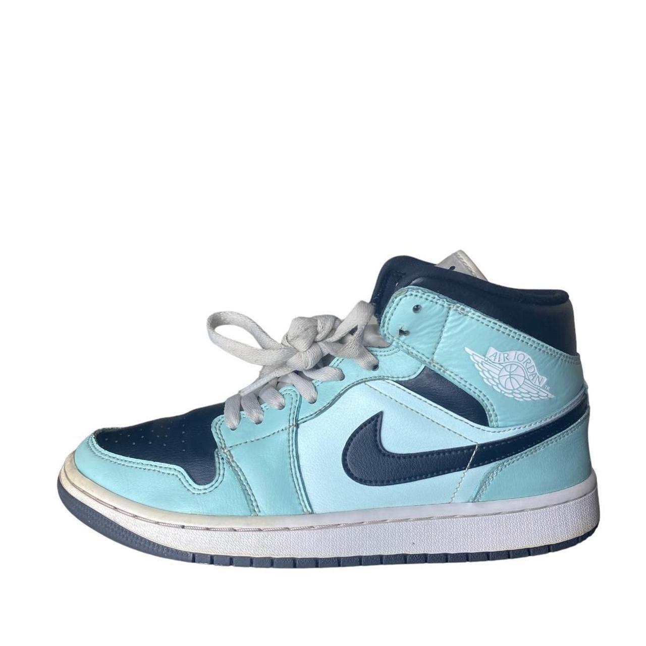 Nike Air Jordan 1 Mid Aqua Blue Tint Black Size UK 6... - Depop