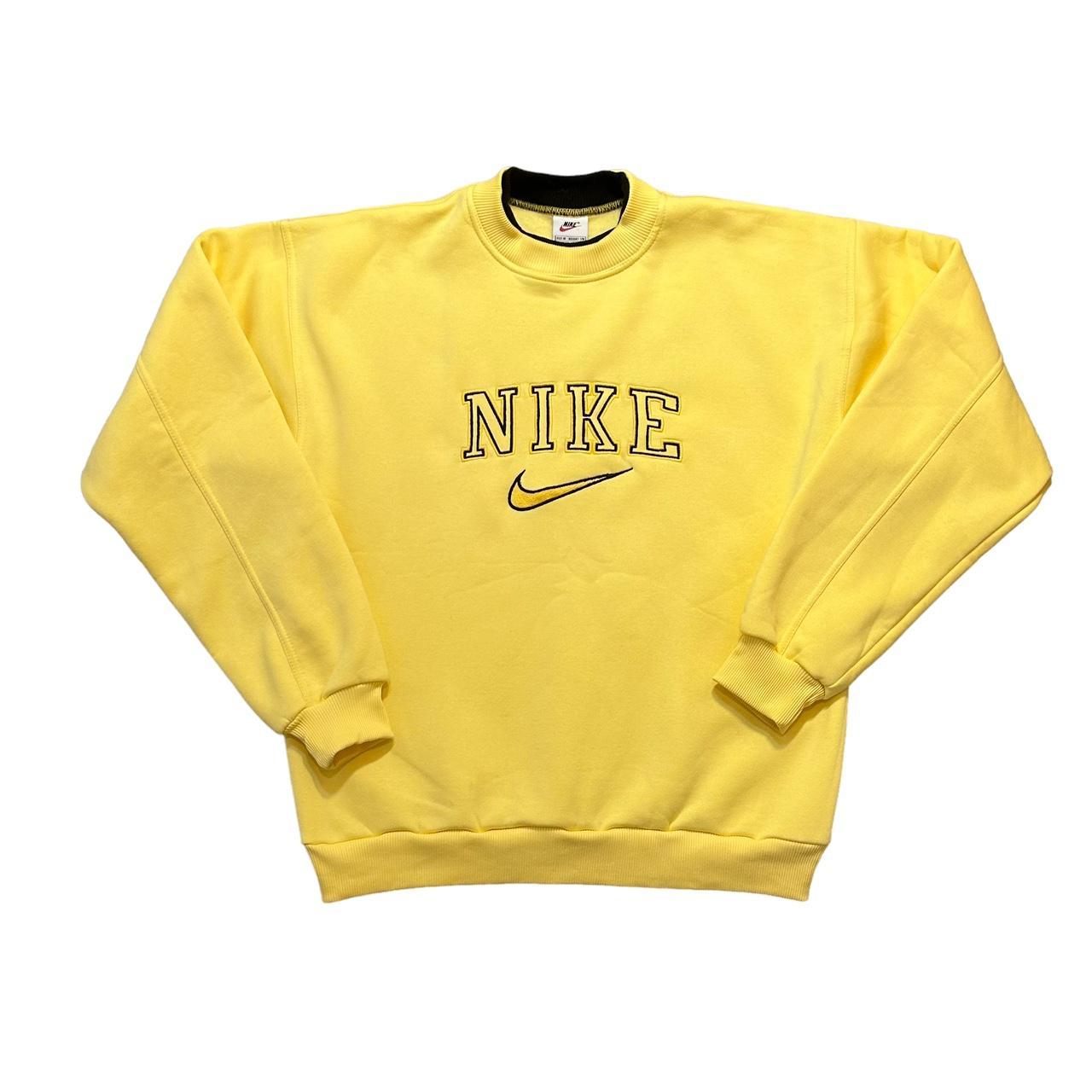 Vintage Nike Spell Out Yellow Jumper Sweatshirt... - Depop