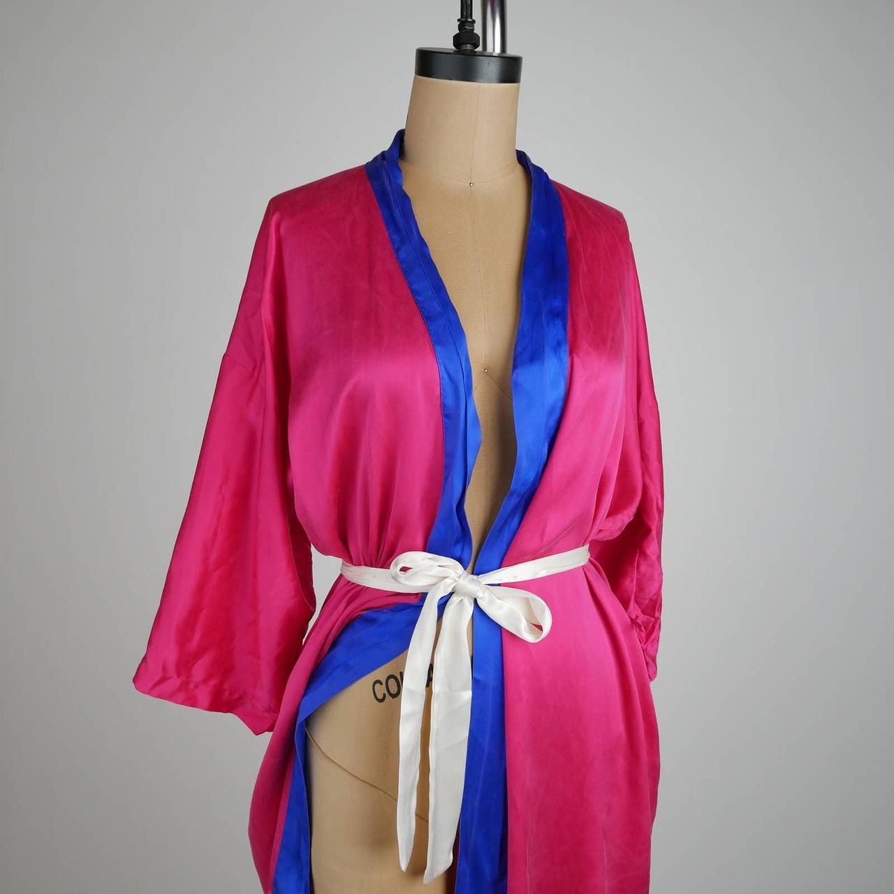pink silk robe Vintage fuchsia pink with blue trim... Depop