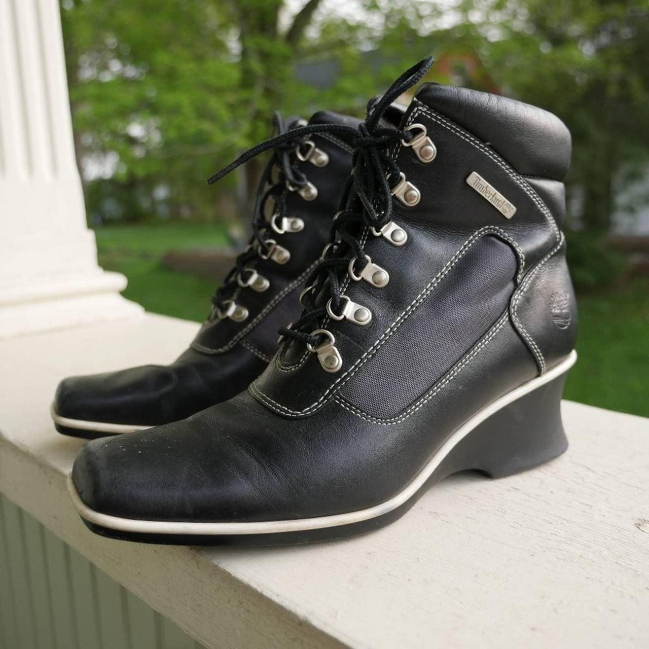 Women's black cheap timberland wedge boots