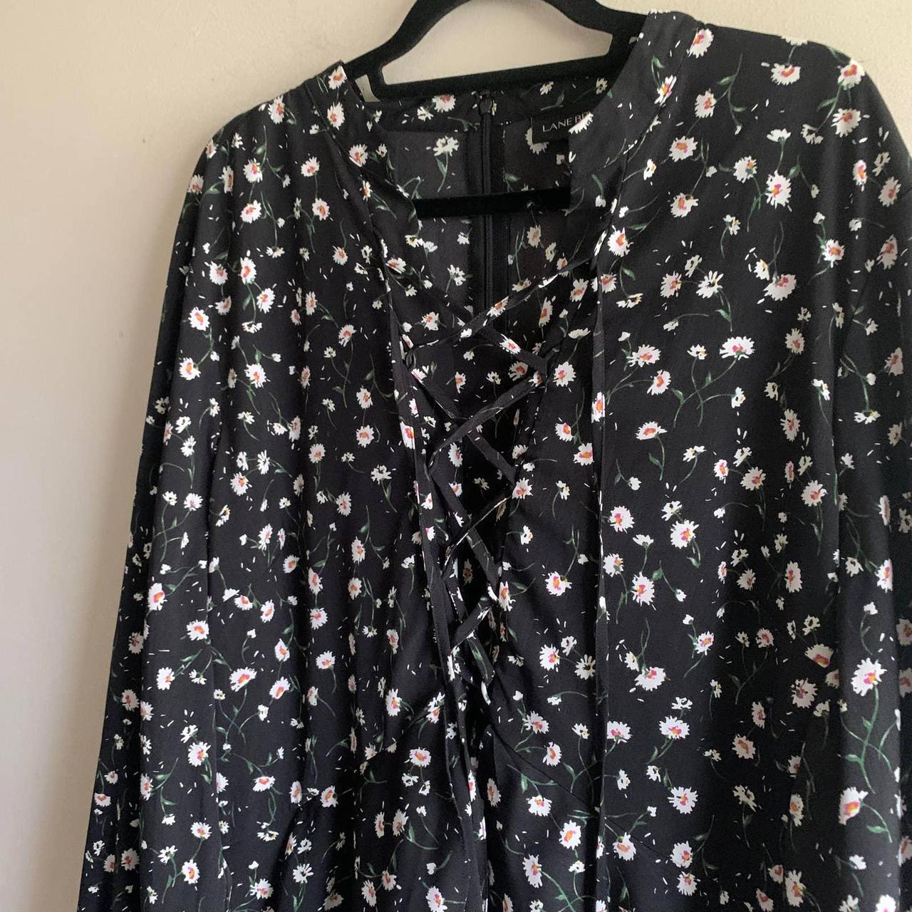 Lane Bryant Black Daisy Floral Lace-Up Long Sleeve... - Depop