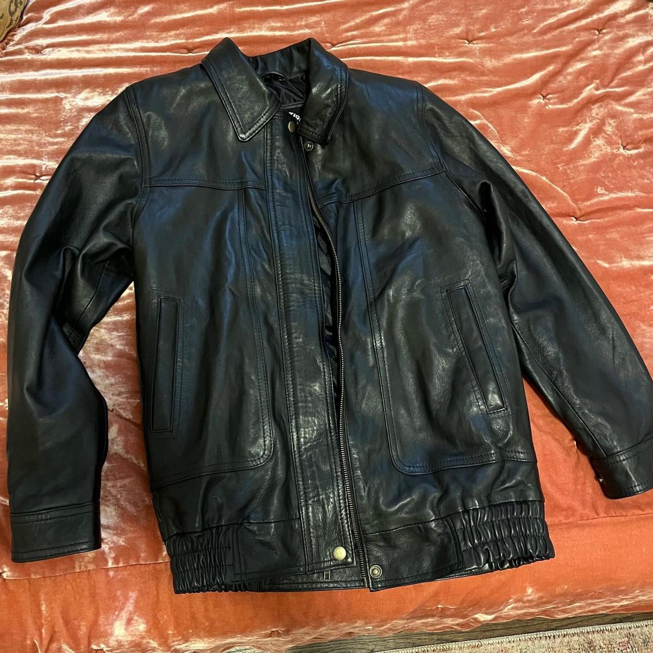 90s women’s vintage Oversized genuine Leather Jacket... - Depop