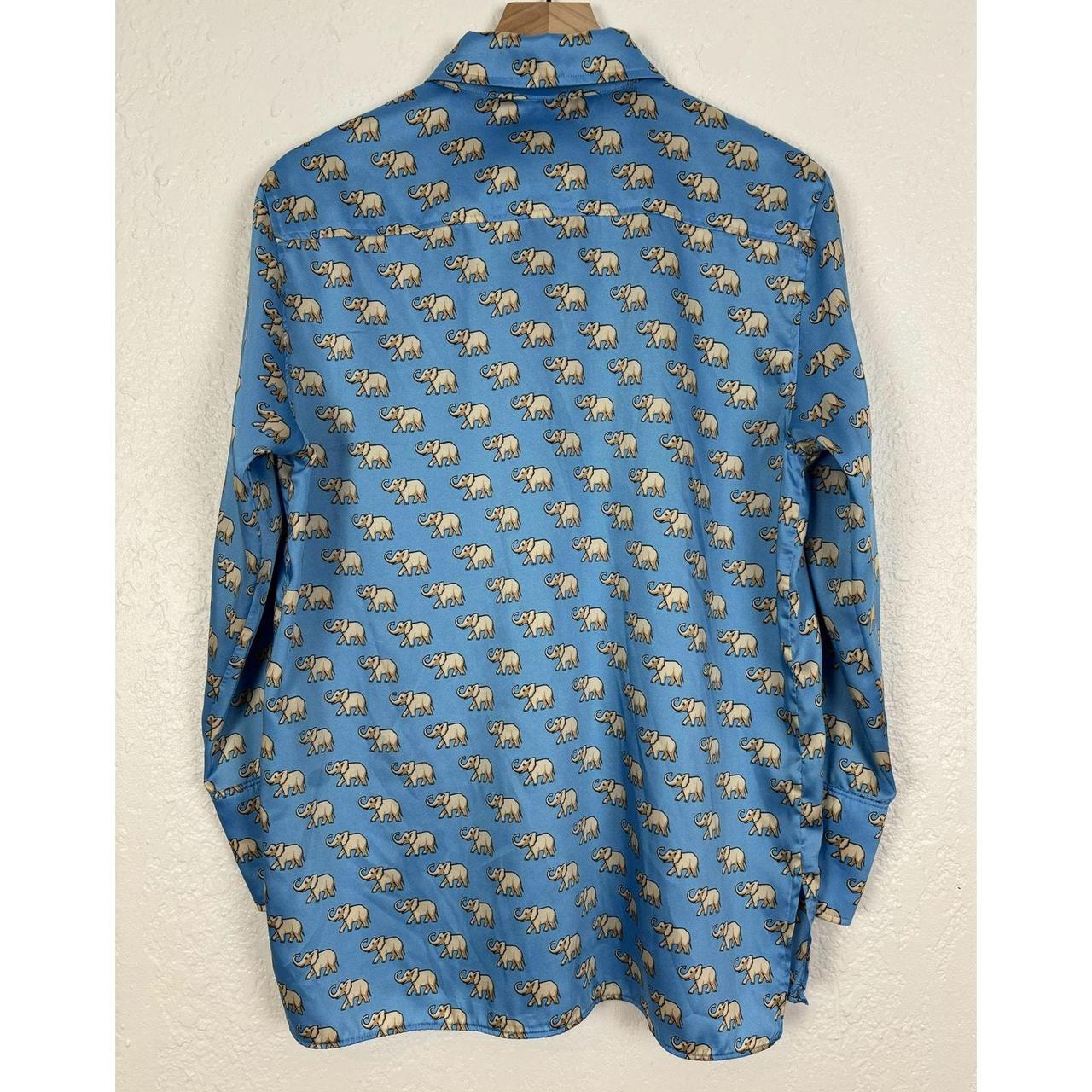Zara Blue Satin Elephant Long Sleeve Button Down | Depop