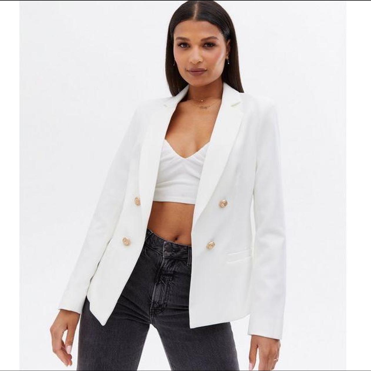 Selling this white blazer with gold buttons from new... - Depop