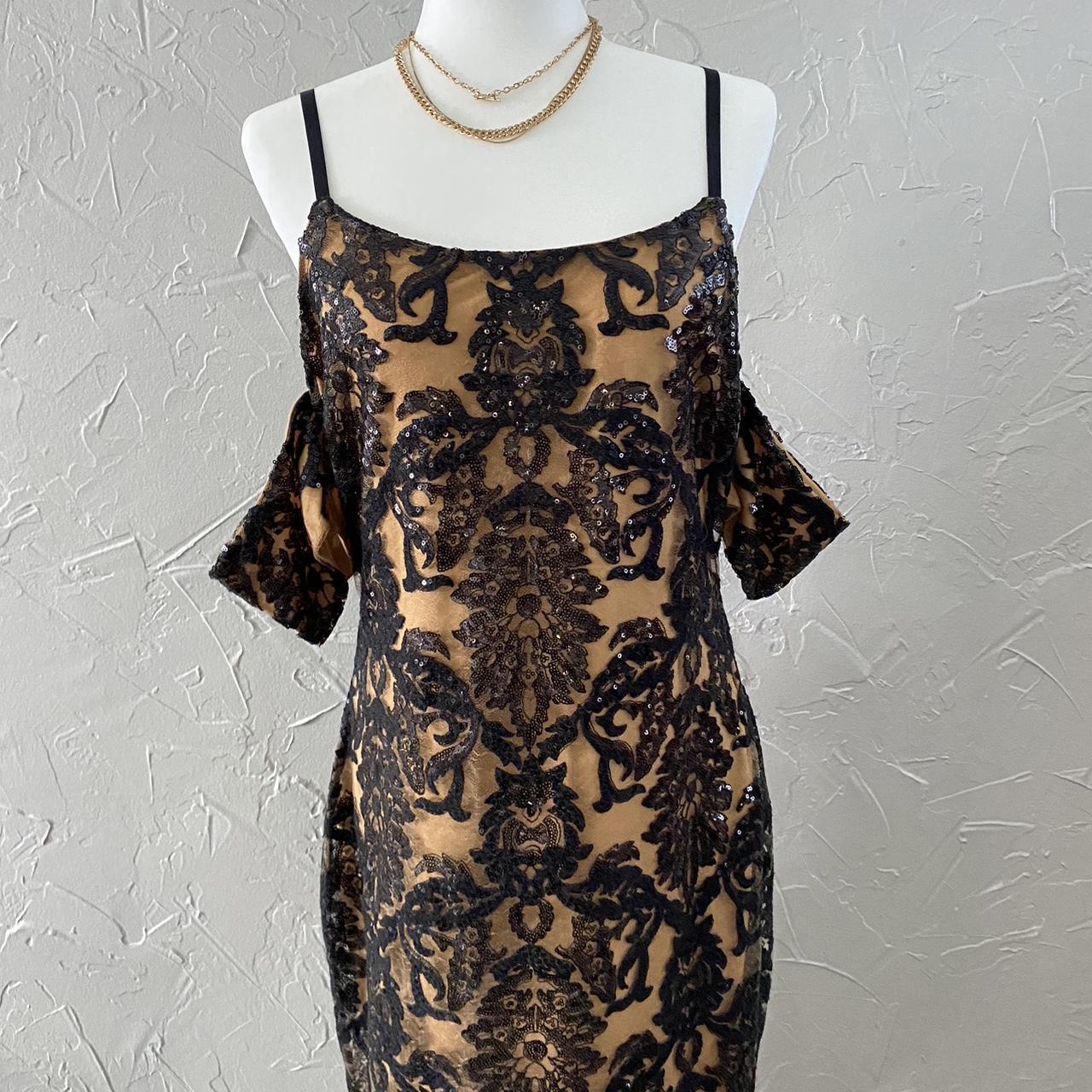 Venus Black Tan Sequin Cold Shoulder Dress. Depop