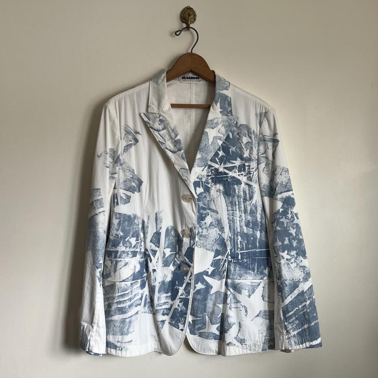 Jil Sander Women's White and Blue Jacket | Depop