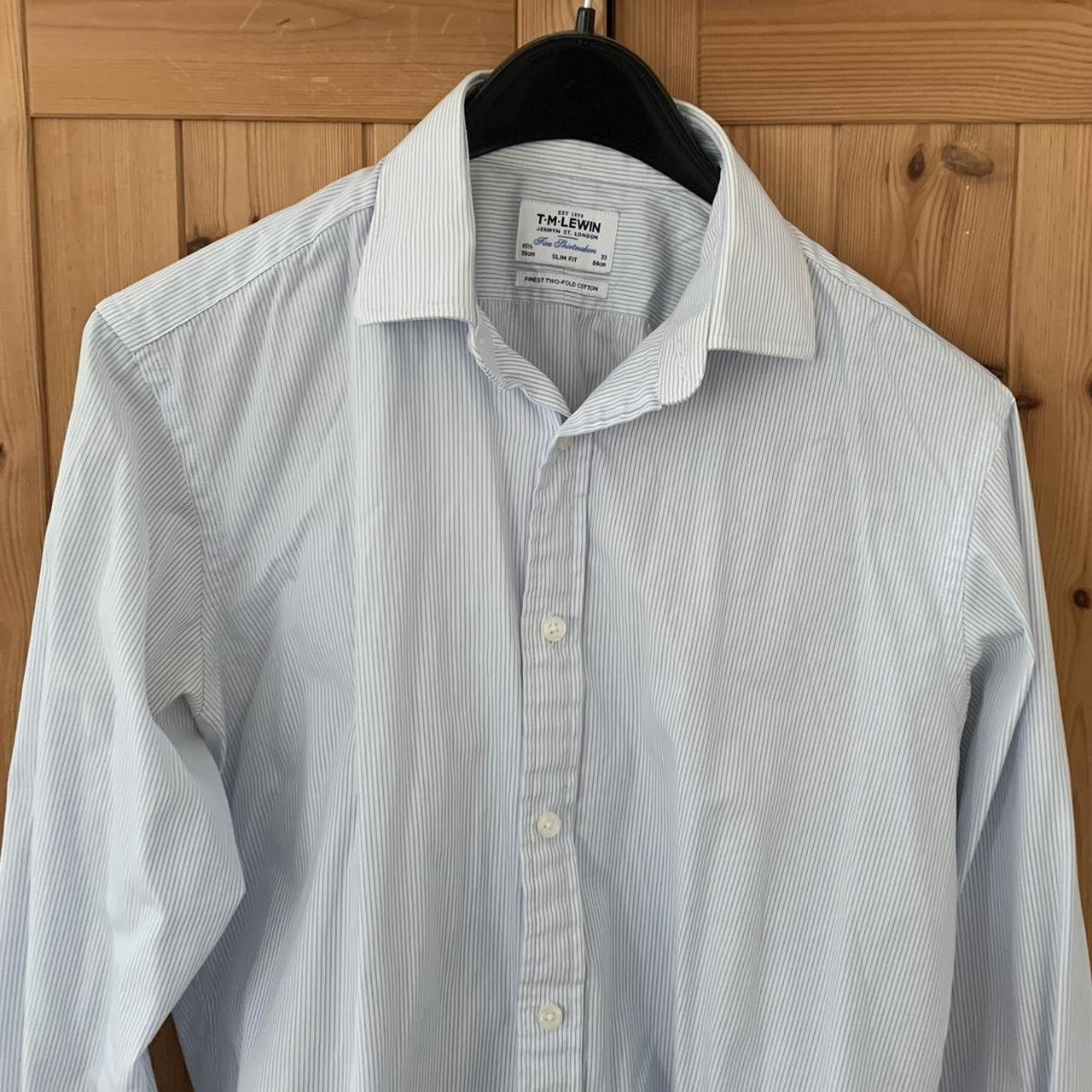 TM Lewyn white shirt with blue stripes. Good... - Depop