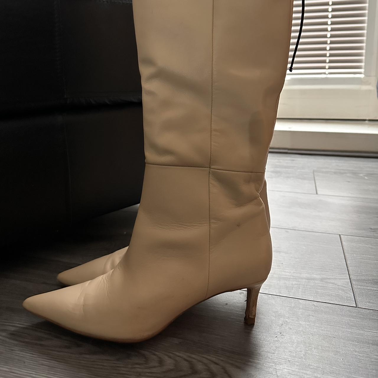 Zara Beige Leather Boots #zaraboots #boots... - Depop