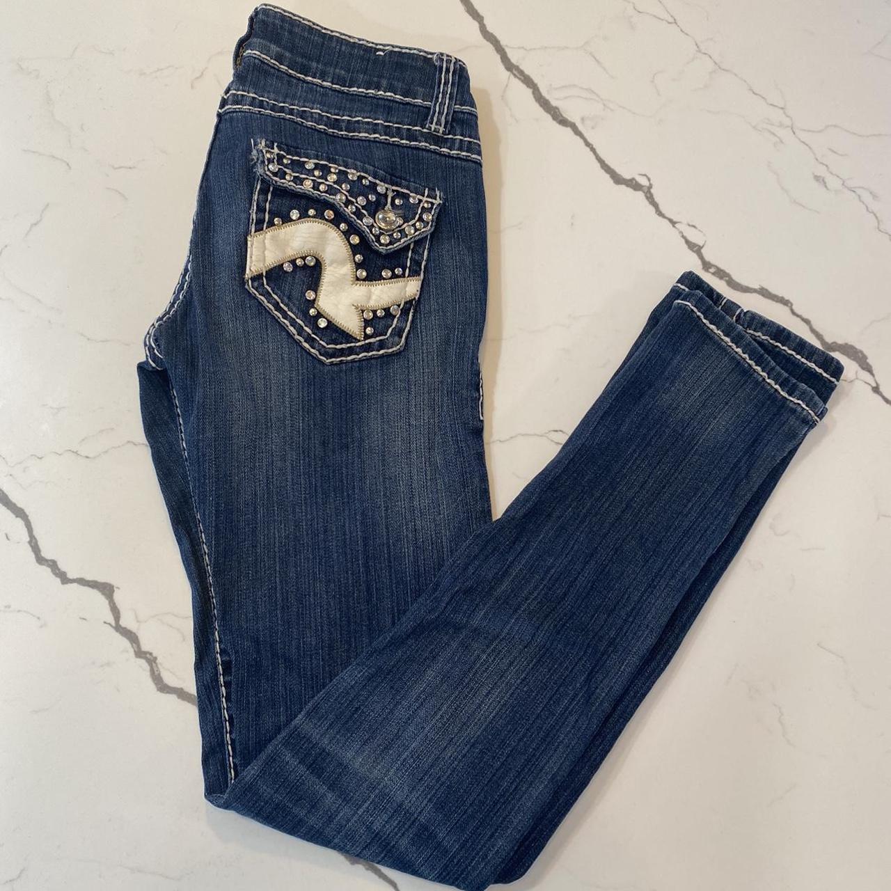 Good pair of bedazzled ass y2k low waisted jeans!... - Depop