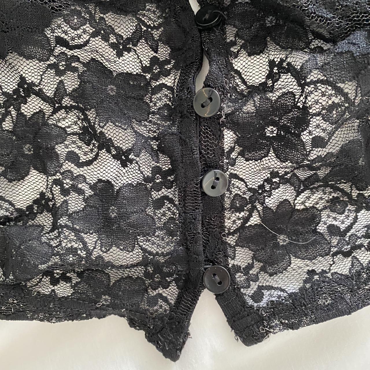 Urban outfitters black floral lace mesh top Size... - Depop