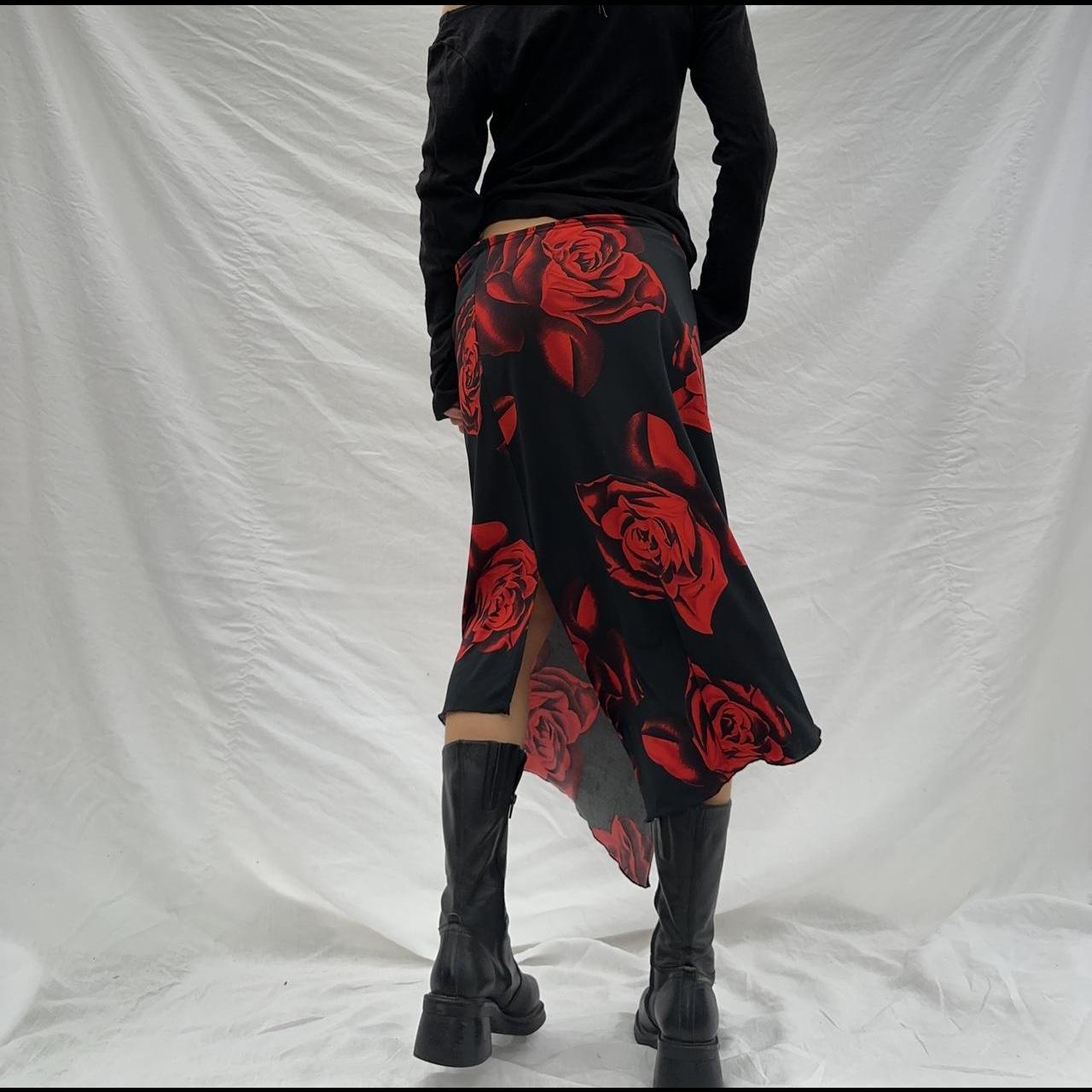 Vintage 90s red rose skirt 🌹 So dreamy Black mesh... Depop