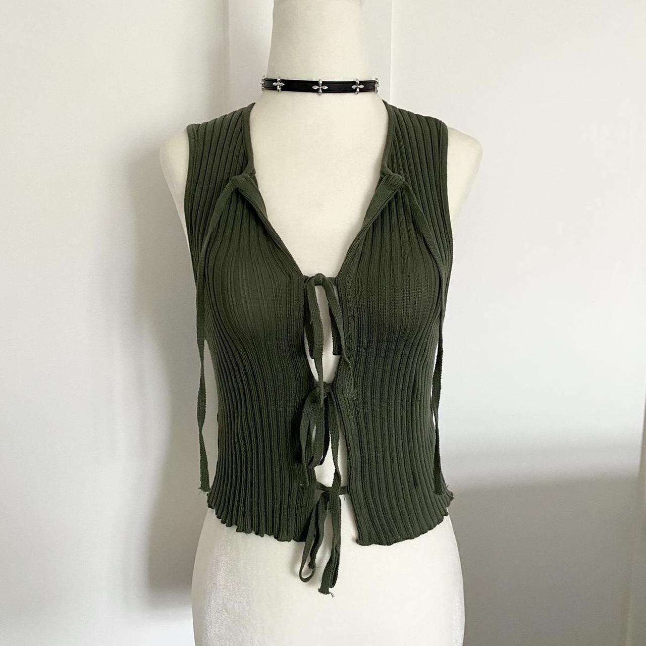 Green knit tie tank Super versatile piece Awesome... - Depop