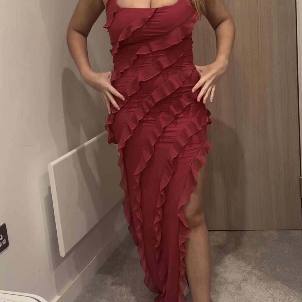 Oh Polly Long Red Ruffle Dress Bandeau Ruffle Maxi Dress Red Dress