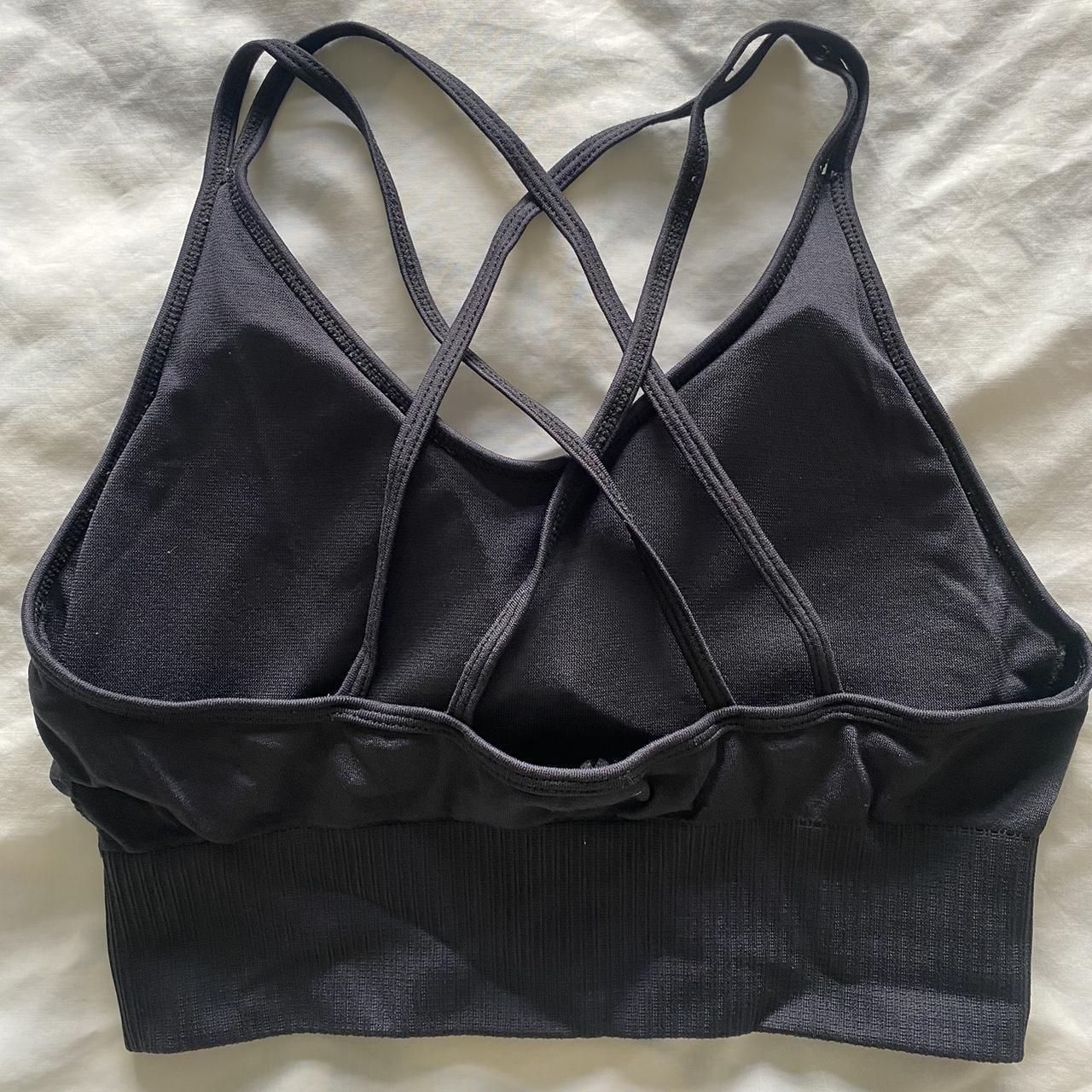 Black strappy cross back padded sports bra - Depop