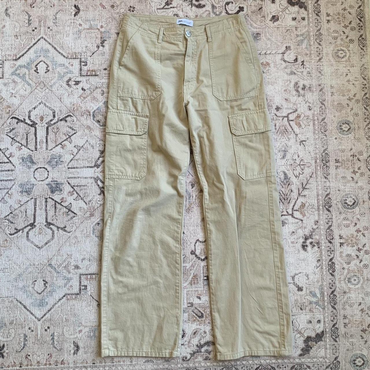 Zara TRF STRAIGHT CARGO PANTS in DARK TAN size 6/28... - Depop