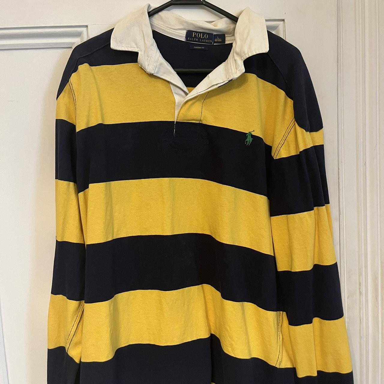 Polo Ralph Lauren rugby jumper. Yellow/navy stripe... - Depop