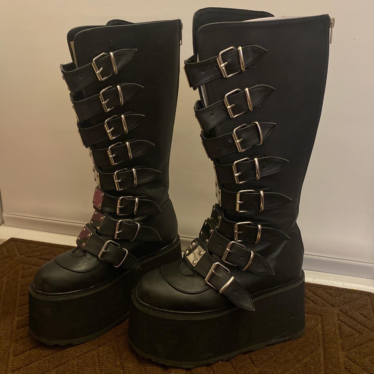 Demonia Damned-318 Black Vegan Leather boots... - Depop