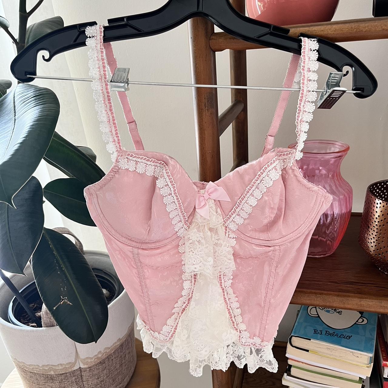 pink and white corset size medium i’ve barely worn... - Depop