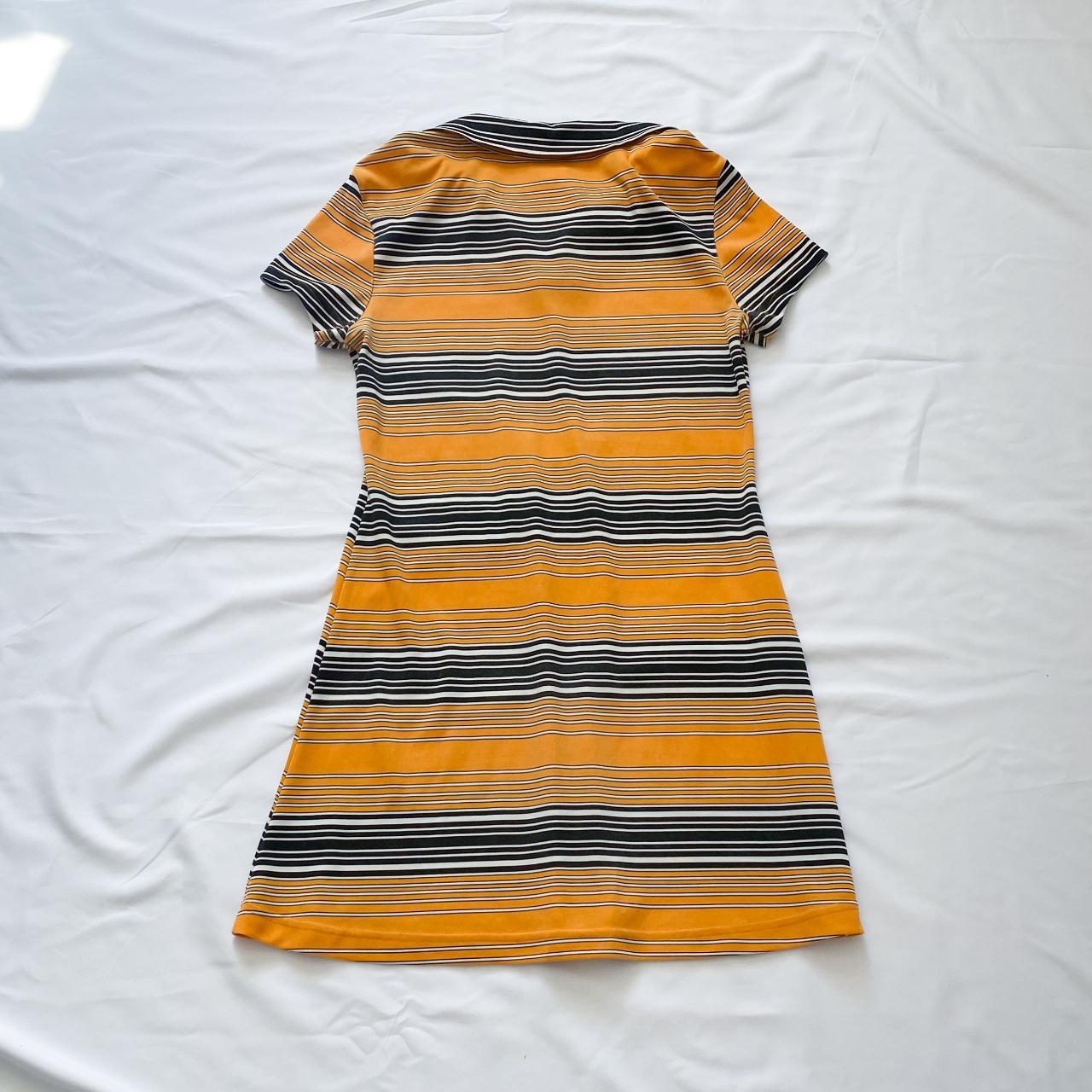 90s Does 70s Orange Striped Dress Vintage 1990s... - Depop