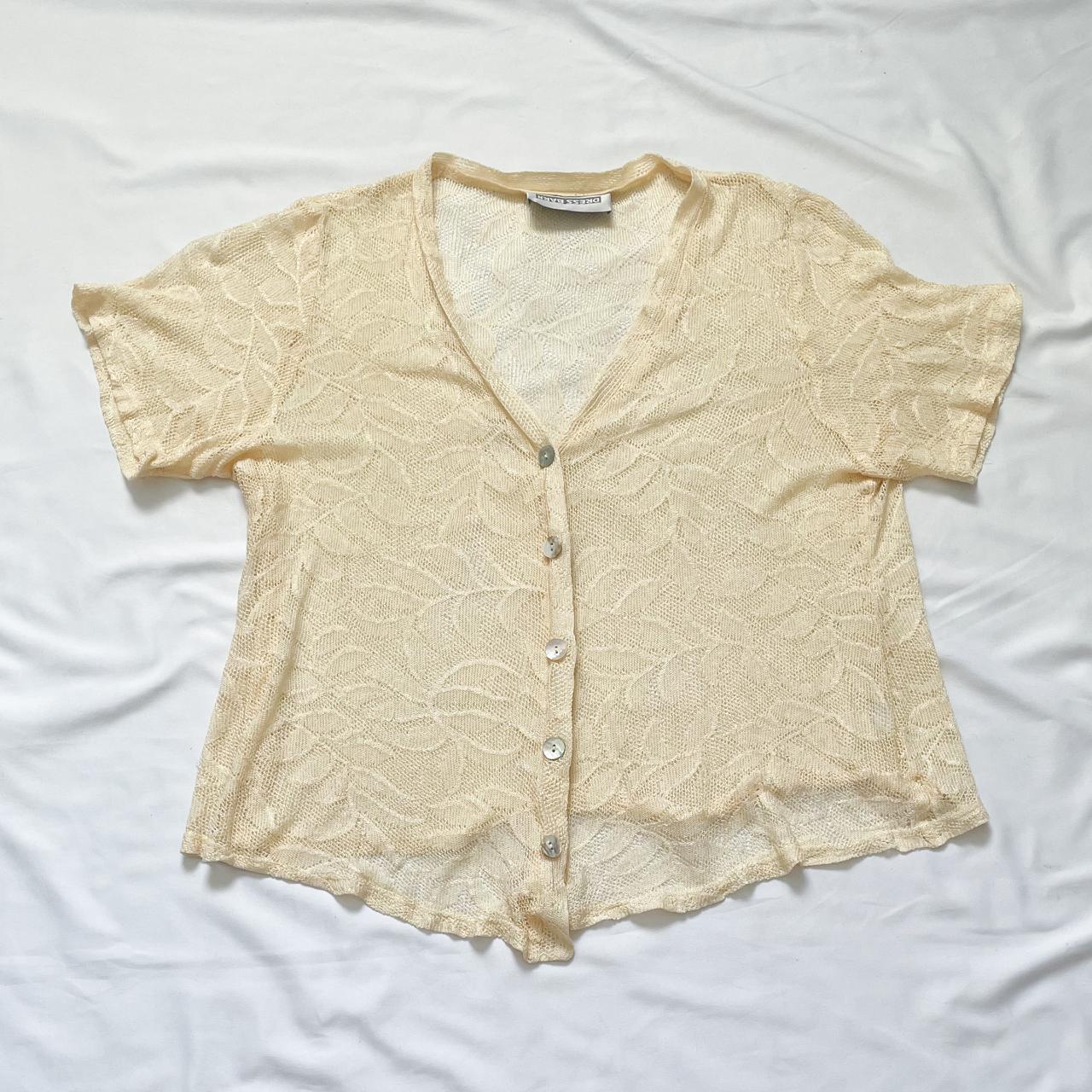 90s/Y2K Plus Size Cream Crocheted Button Up... - Depop