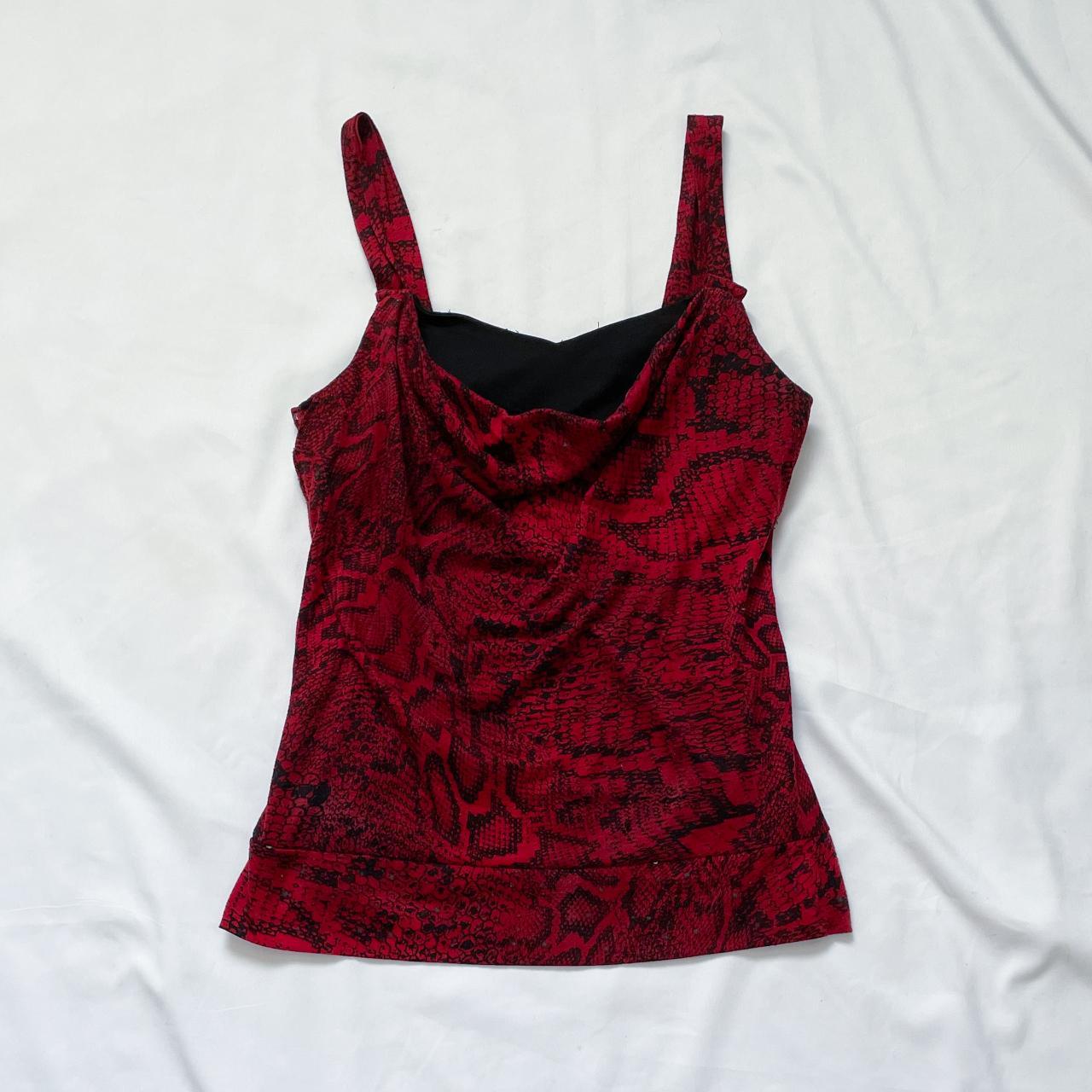 Y2K Red and Black Snakeskin Cowl Neck Top Vintage... - Depop