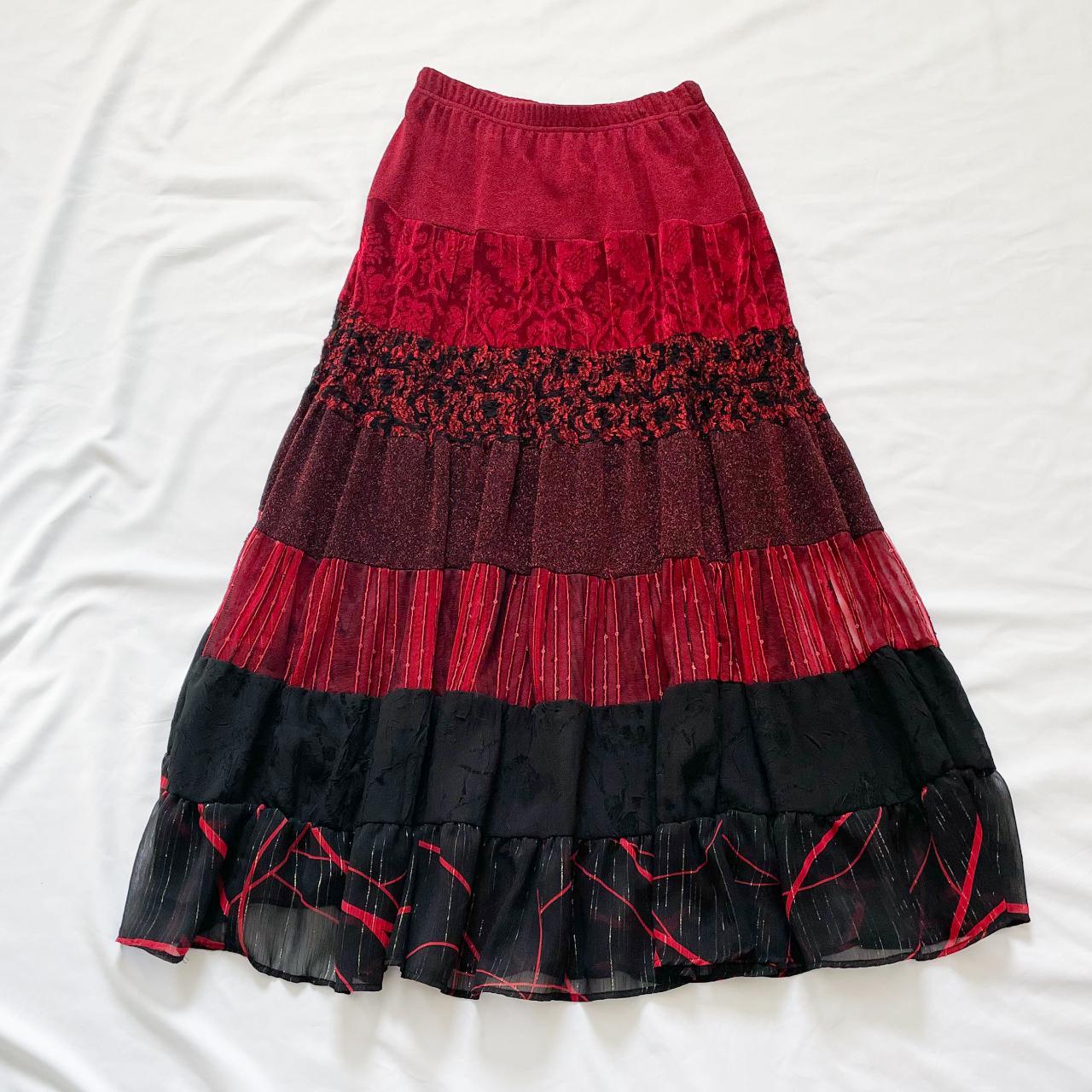 90s Grunge Red Maxi Skirt Vintage 1990s high... - Depop