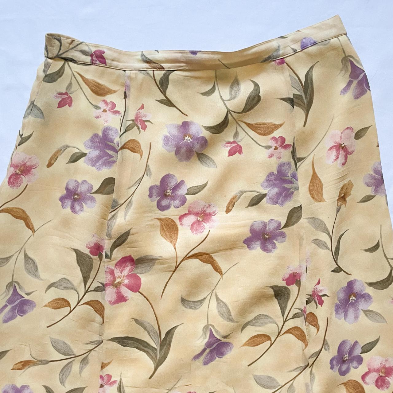 90s Maxi Silky Yellow Floral Skirt Size 10 Vintage... Depop