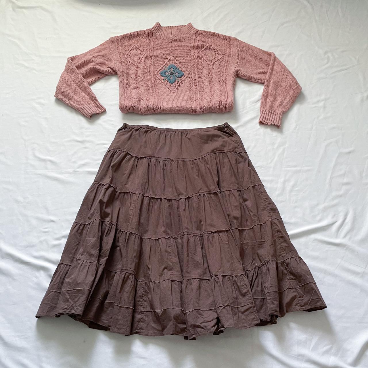 Y2K Tiered Fairycore Brown Maxi Midi Skirt 2000s Depop