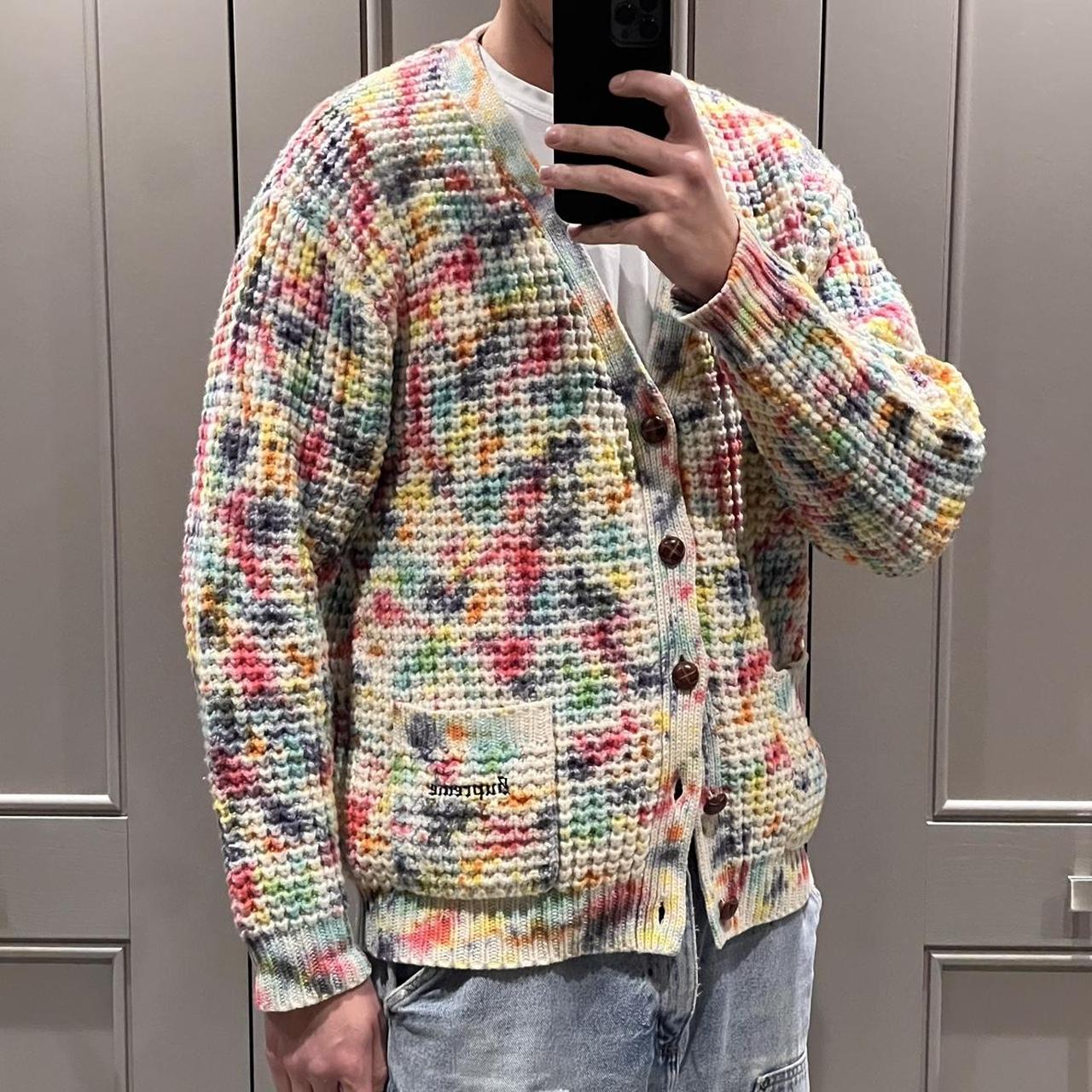 Supreme cable knit multi colour cardigan Designed | Depop