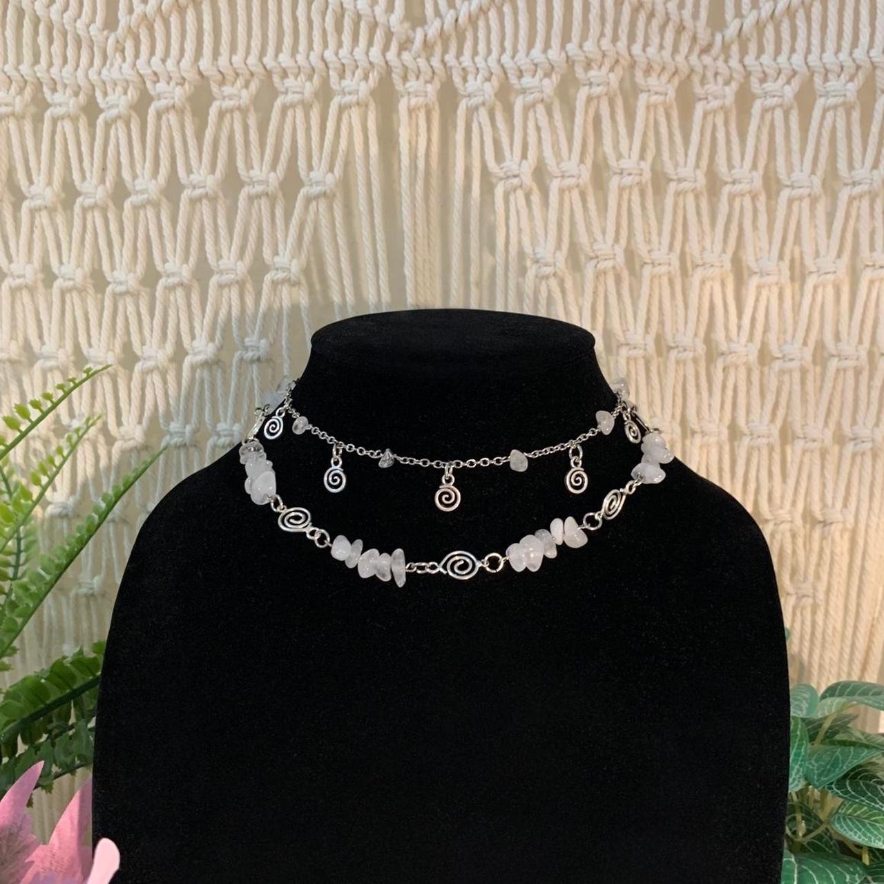 Whiteclear crystal spiral layered necklace Has an... - Depop