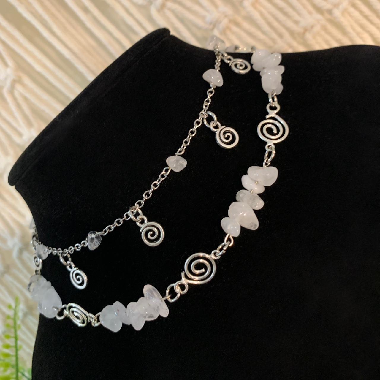 Whiteclear crystal spiral layered necklace Has an... - Depop