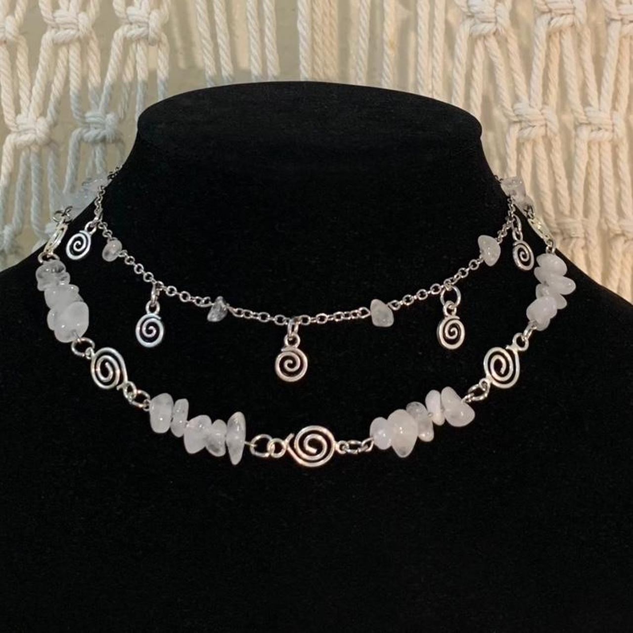 Whiteclear crystal spiral layered necklace Has an... - Depop