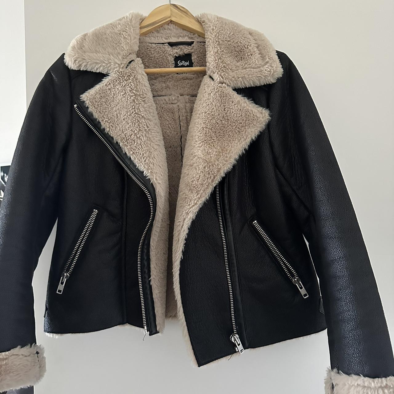 Sportgirl leather and fur aviator jacket Size 10... Depop