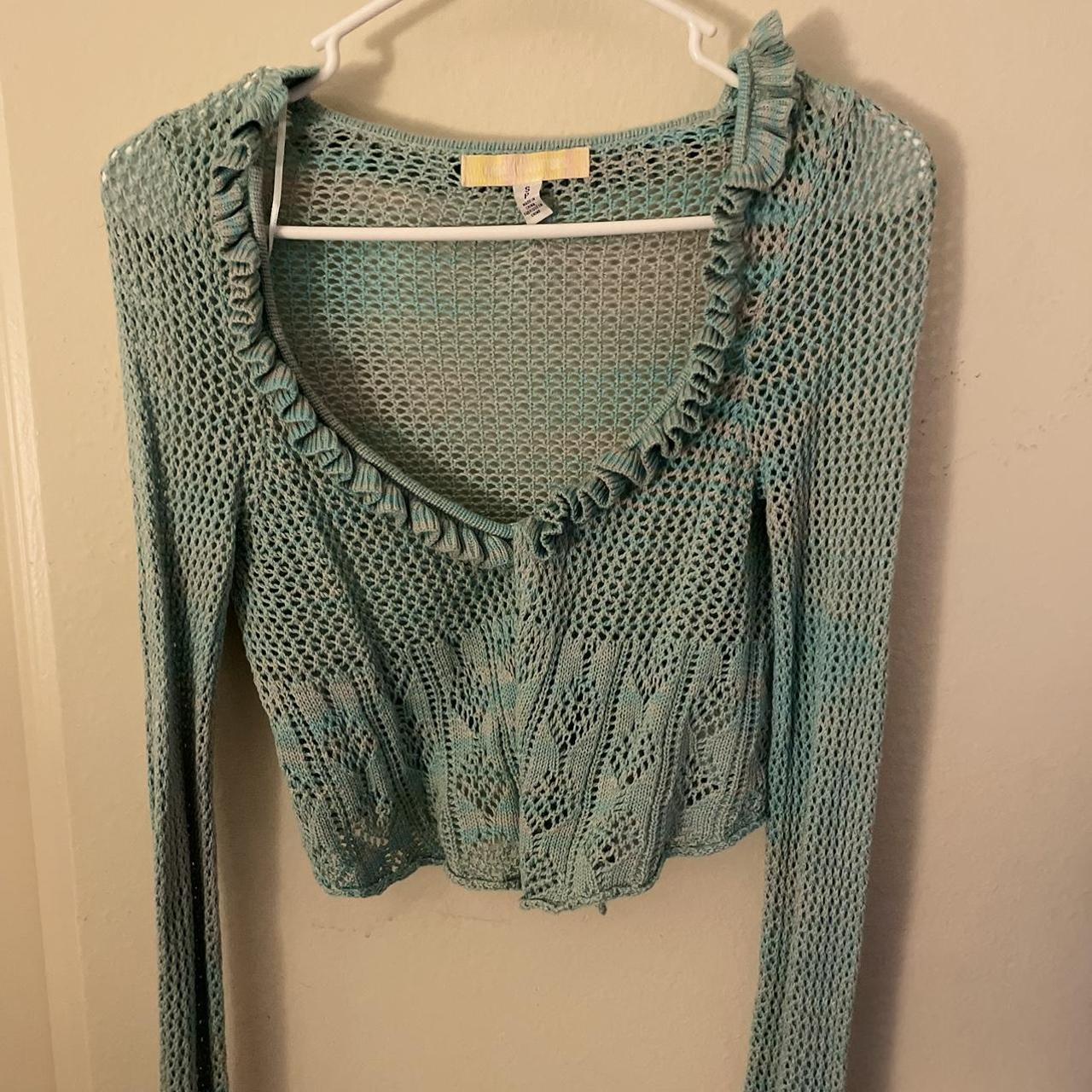 UO Lily Open-Knit Flyaway Crop Cardigan