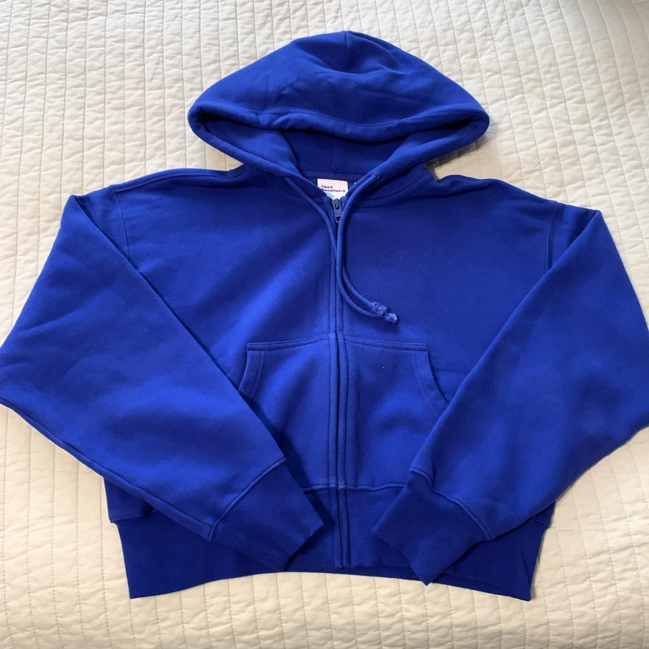 tna cozy fleece boyfriend boxy zip hoodie in cobalt... - Depop