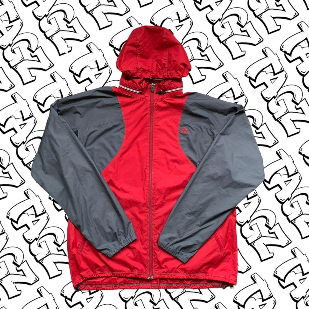 Vintage 2000's Nike acg jacket red and grey rain... - Depop