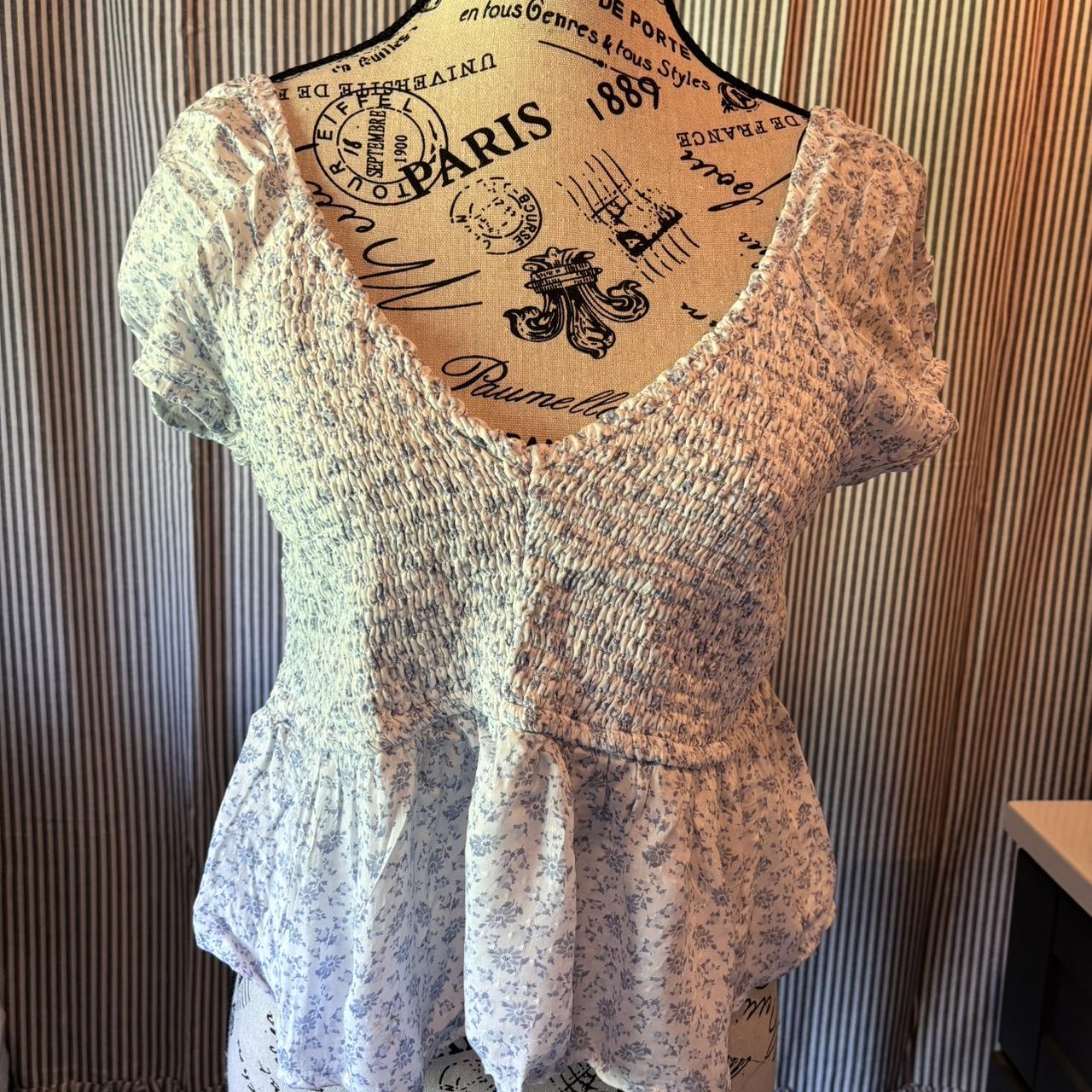 Size large Hollister blue and white floral baby doll... - Depop