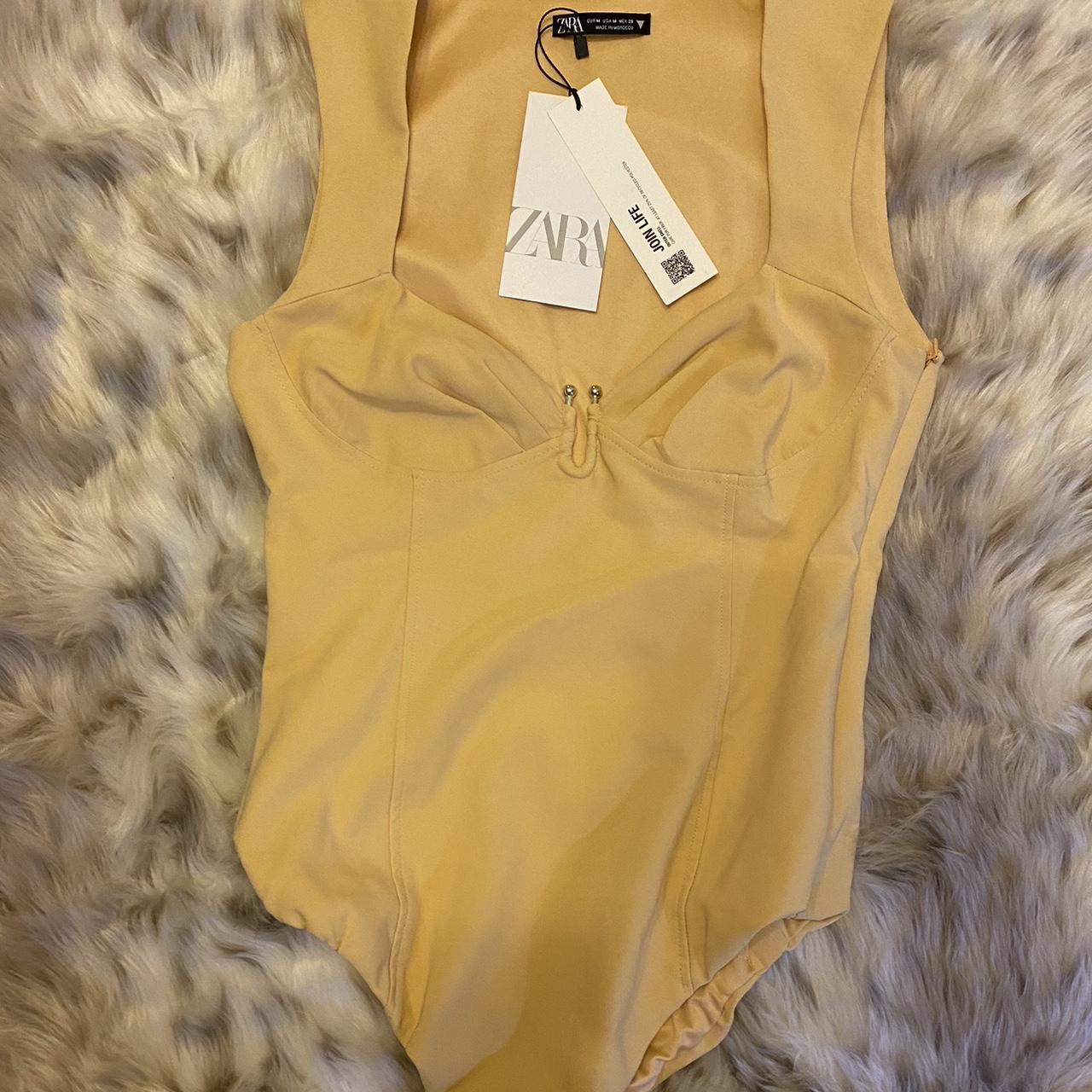 Bnwt Zara Yellow Bodysuit Size Medium Silver Depop