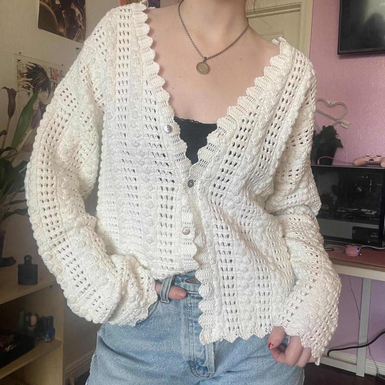 Women's Cream and White Cardigan | Depop