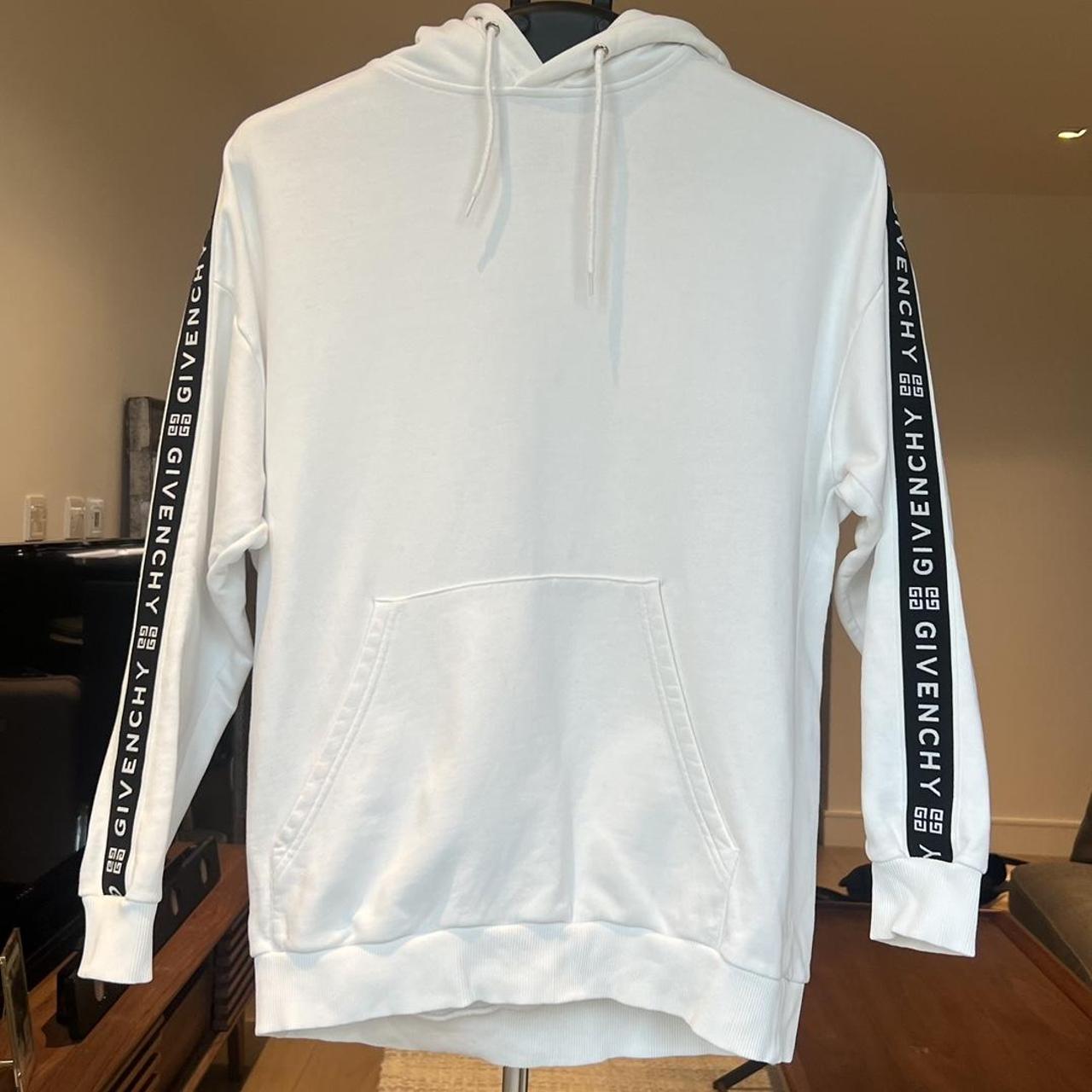 Givenchy white hoodie with sleeve strap detailing... - Depop