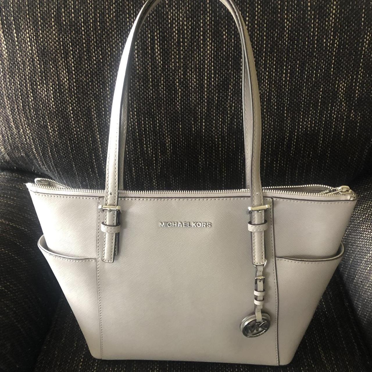 Michael Kors Jet Set Medium Grey Pebble Leather Tote... - Depop