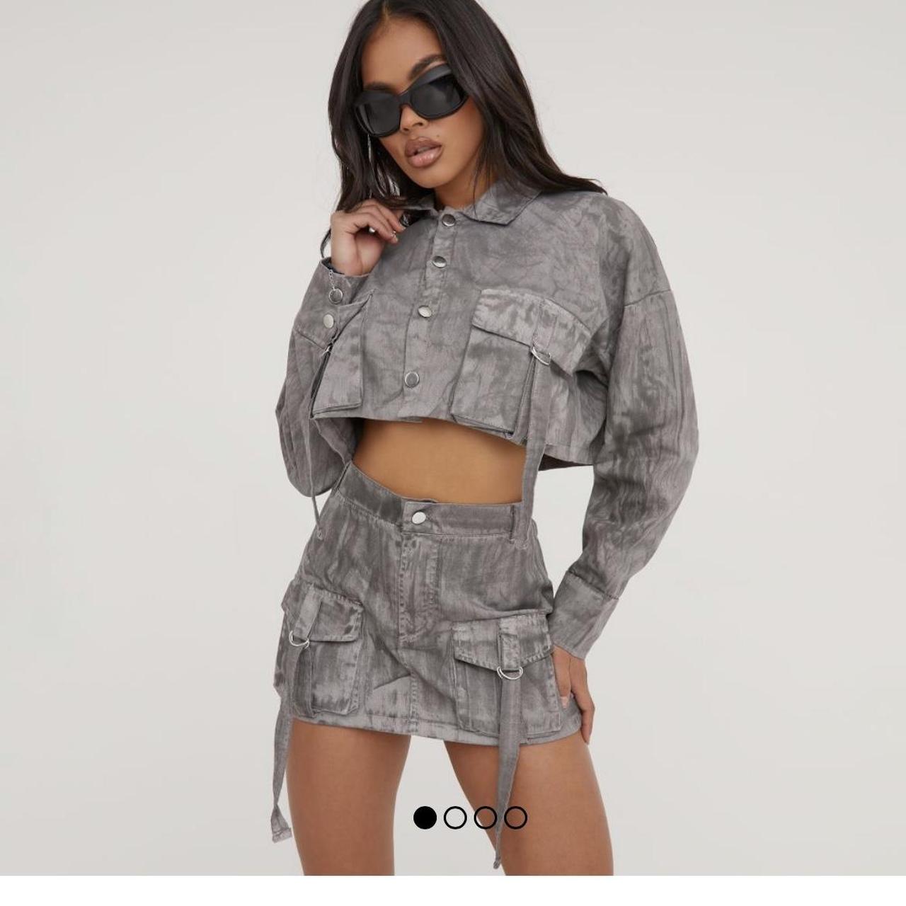 Ego Cargo Skirt Co Ord High Waist Flippy Hem Mini Skirt In Stone