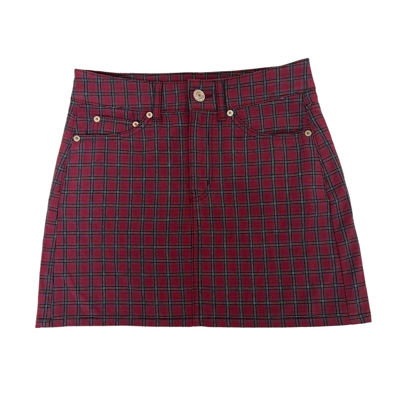 American Eagle Women s Red Plaid Hi Rise Mini Skirt Depop