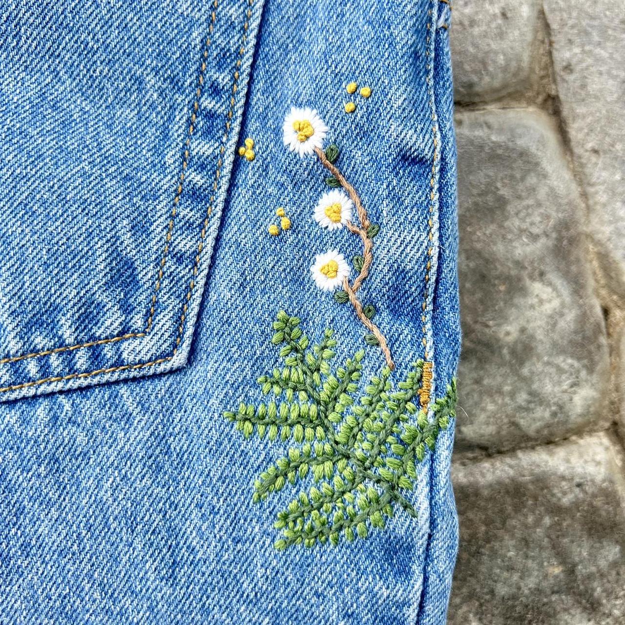 John Galt hand embroidered denim mom jeans waist... - Depop