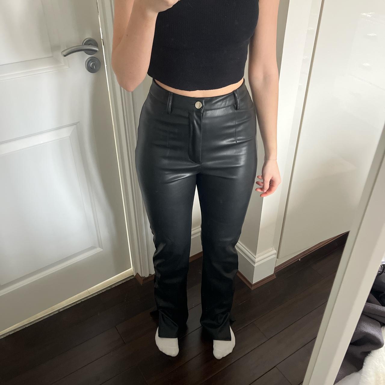 MISSGUIDED BLACK LEATHER SPLIT HEM TROUSERS Worn a... - Depop