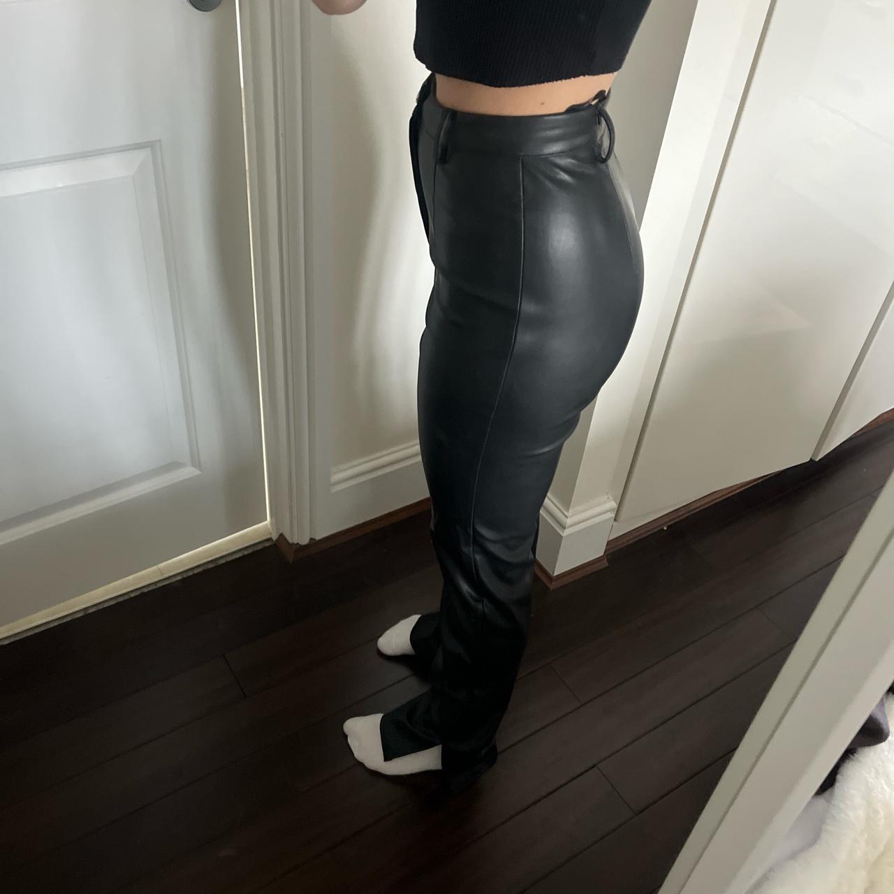 MISSGUIDED BLACK LEATHER SPLIT HEM TROUSERS Worn a... - Depop