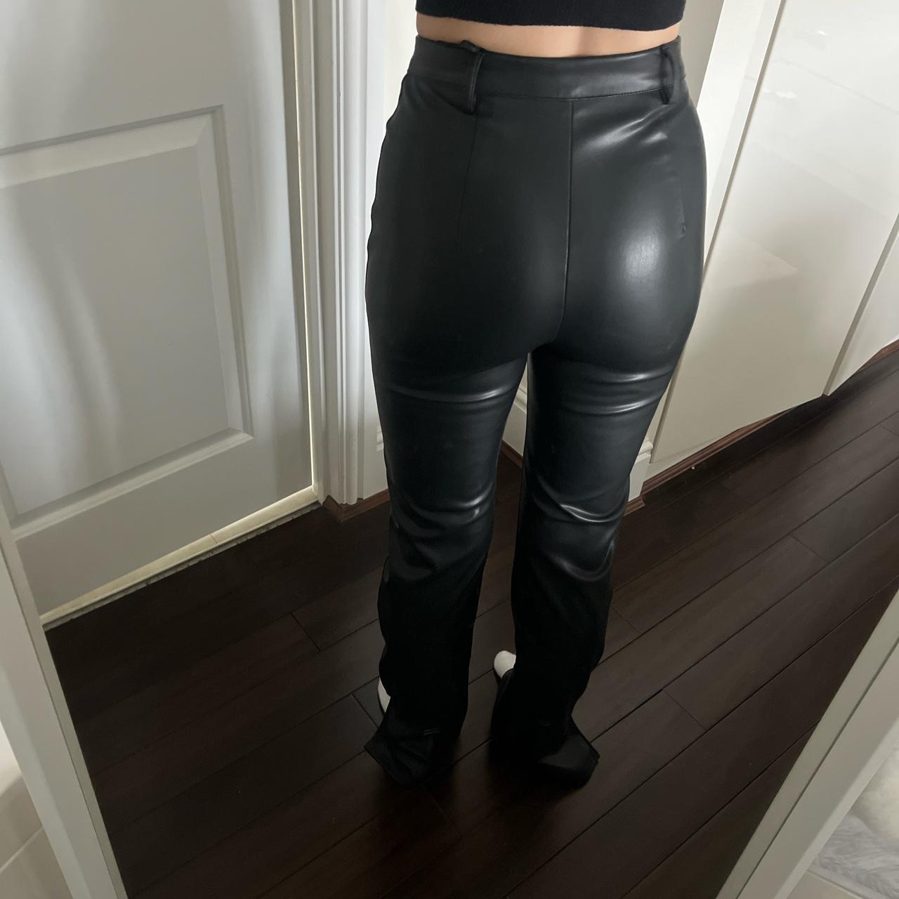 MISSGUIDED BLACK LEATHER SPLIT HEM TROUSERS Worn a... - Depop